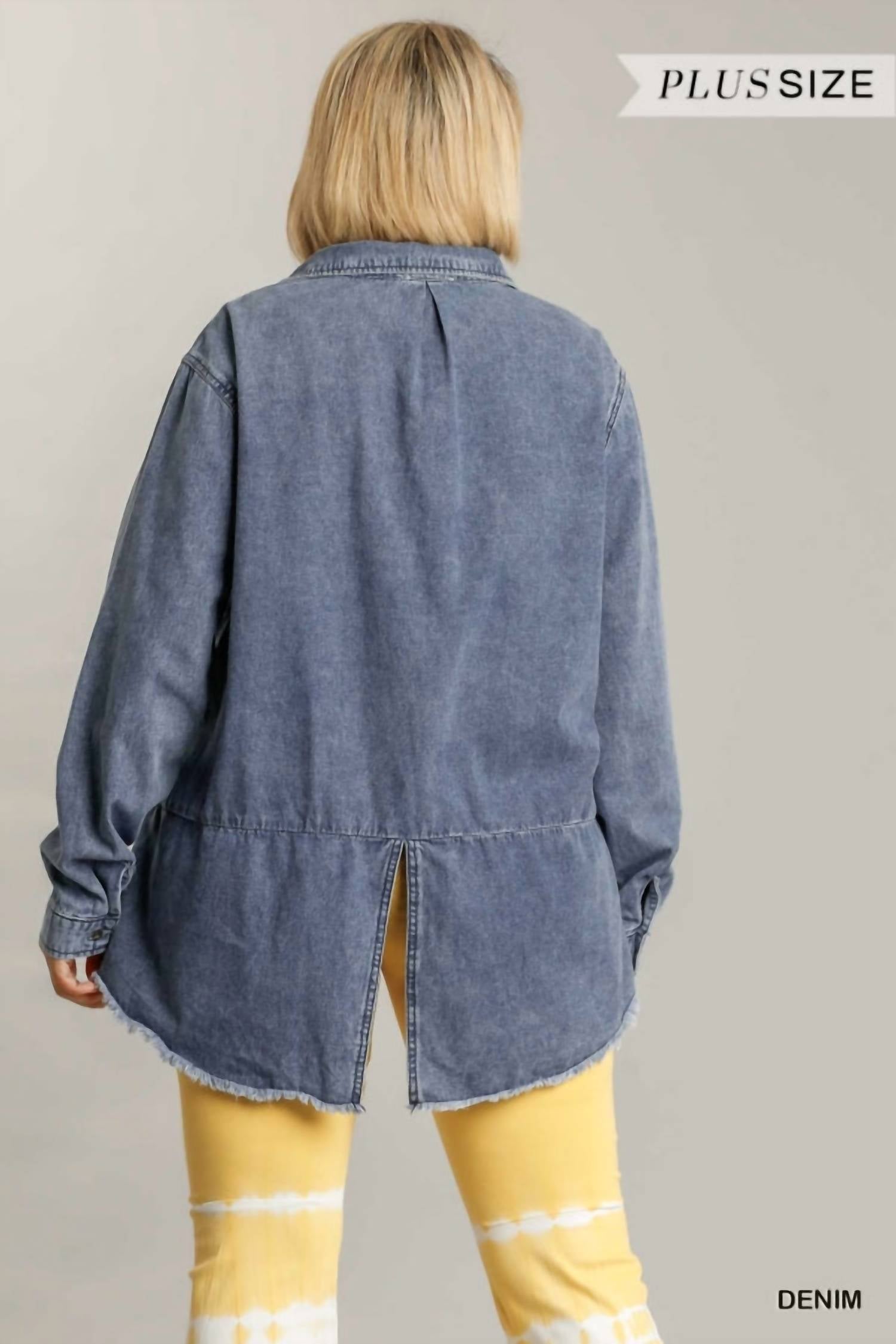 Umgee - Button Down Denim Shacket - Plus