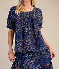Easel - Round Neck Woven Top