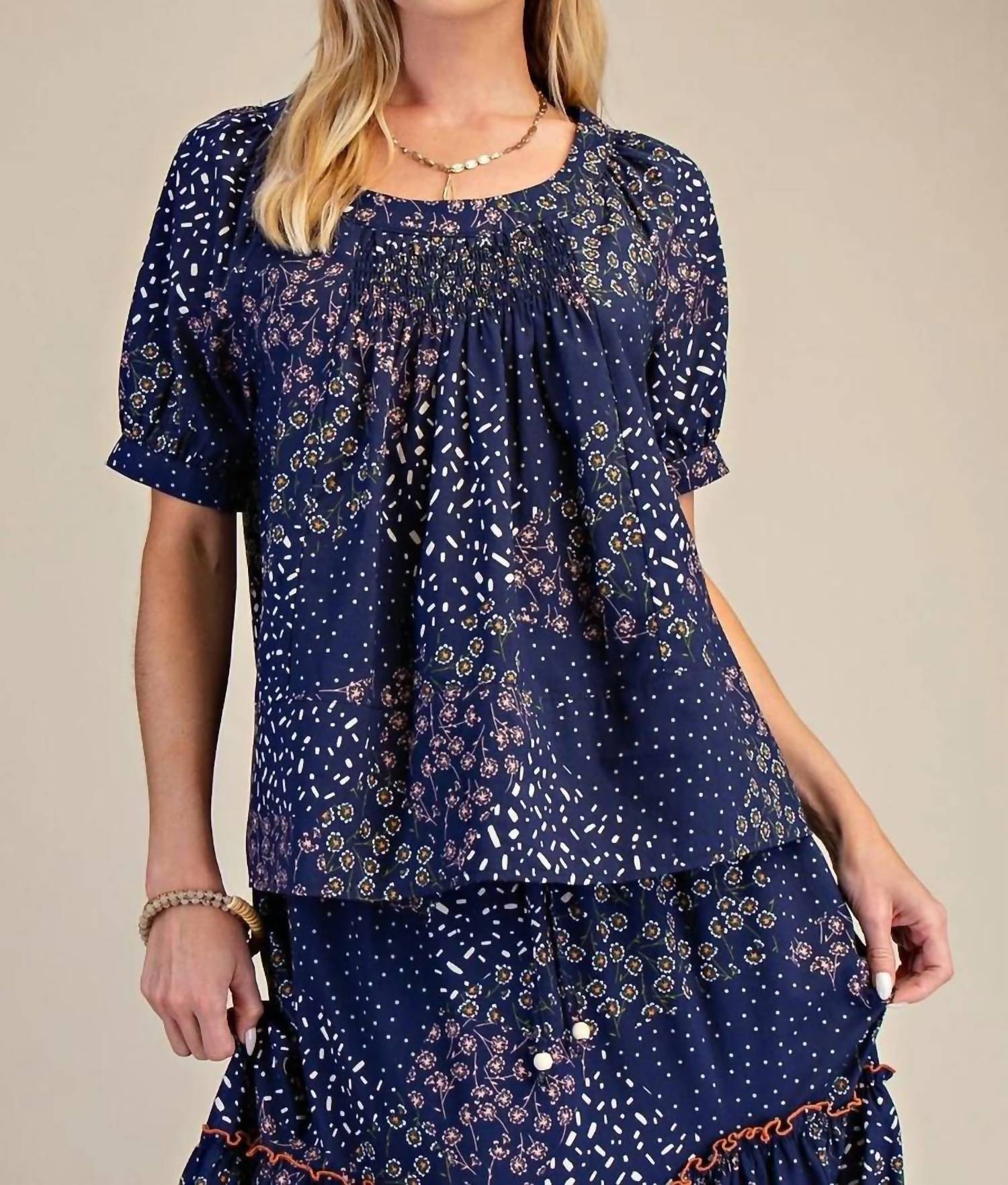 Easel - Round Neck Woven Top