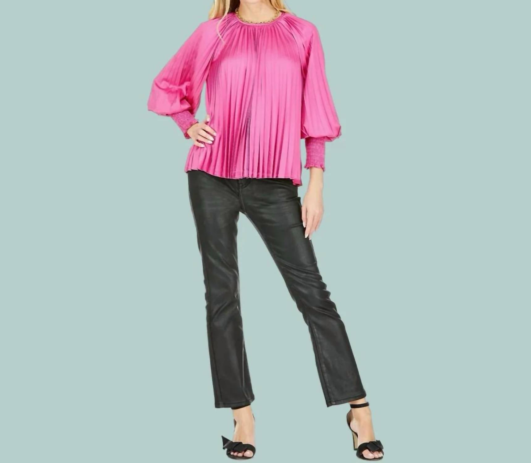 Joy Joy - Cerise Pleated Bishop Sleeve Top