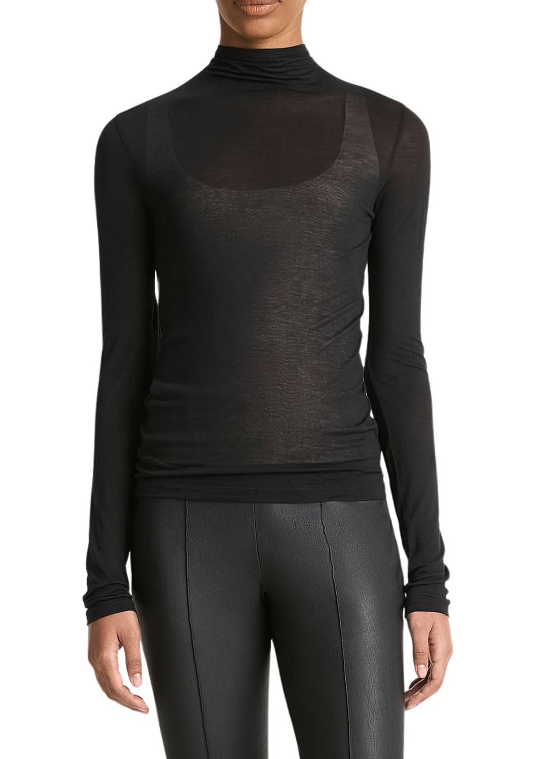 Vince - Sheer Long-sleeve Mock-neck Top