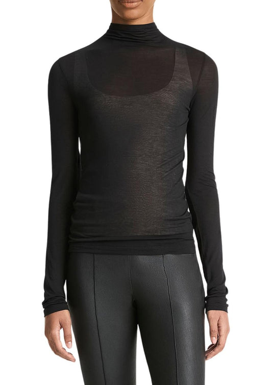 Vince - Sheer Long-sleeve Mock-neck Top