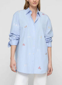 Lafayette 148 - Striped Cotton Embroidered New Yorkers Oversized Shirt