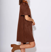 THML The Braided Button Suede Mini Dress in brown - women's dress - alternate view