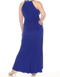 Joseph Ribkoff - Embellished Pleated Halter Evening Dress