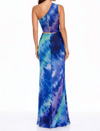 Dress The Population - Nylah One Shoulder Tie Dye Mermaid Gown
