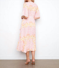 CHARLIE B Printed Flutter Wrap Dress With Self Belt in maeva - women's dress - detail view