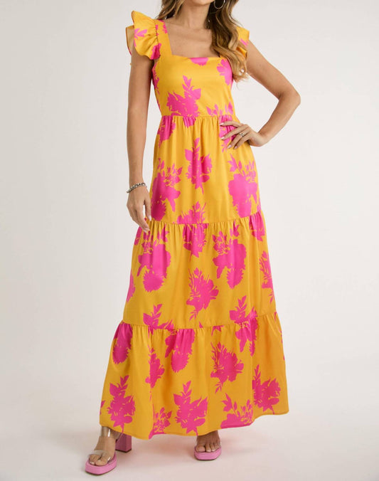 J.Nna - Floral Print Ruffle Short Sleeve Maxi Dress