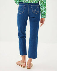 Lilly Pulitzer Lindessa High Rise Crop Jean in medium wash - women's jeans - detail view