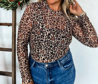 Blakely - Leopard Christmas Tree Mesh Top