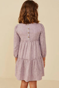 Hayden Girls - Girl's Floral Textured Button Back Ruffle Tiered Dress