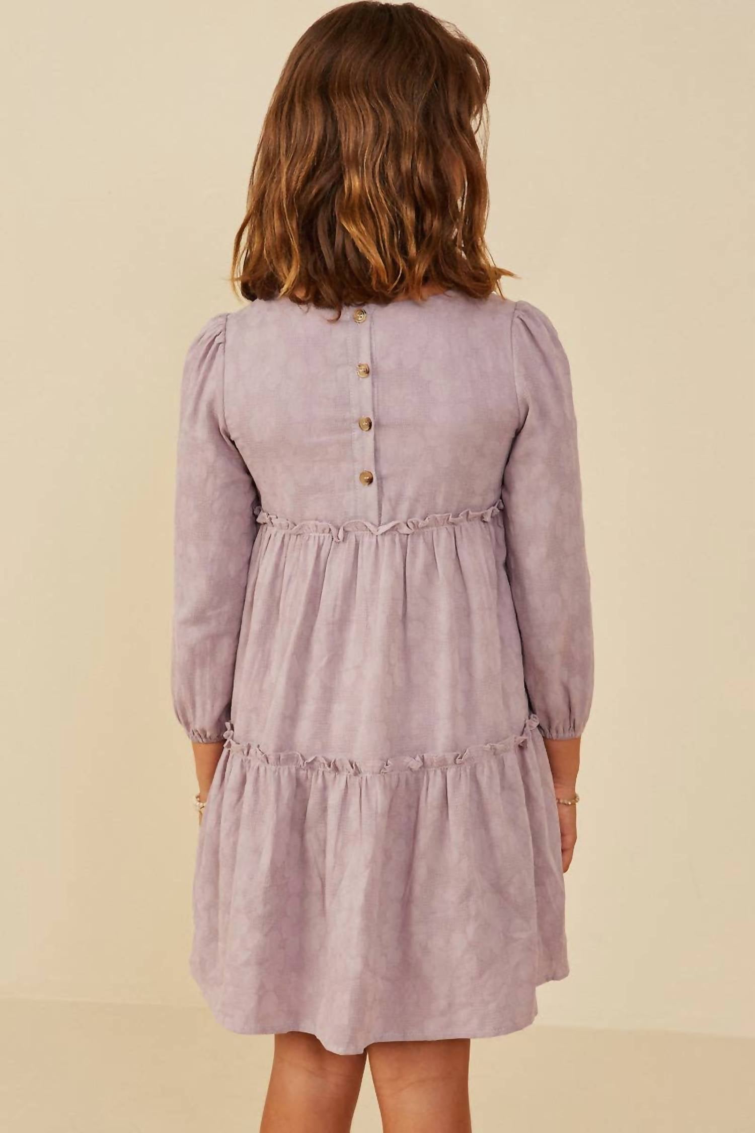 Hayden Girls - Girl's Floral Textured Button Back Ruffle Tiered Dress