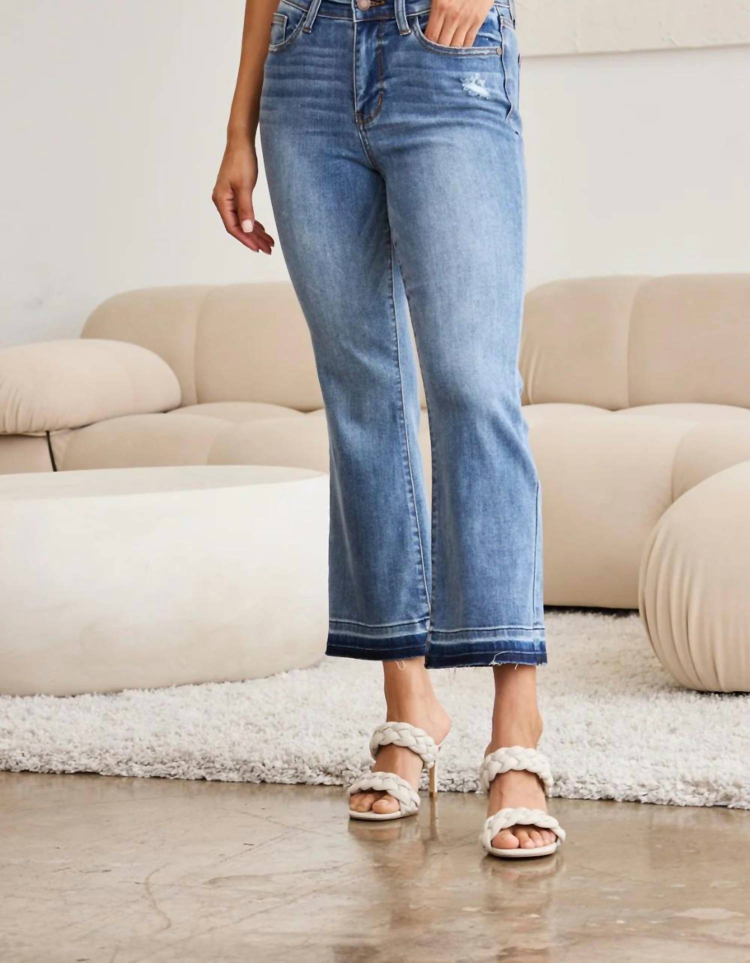 Judy Blue - Mid Rise Release Hem Cropped Bootcut Jeans