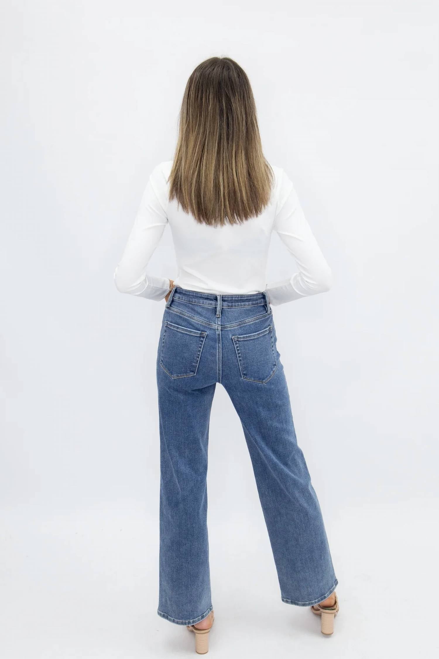 Southern Grace - Pearl Embellished High Rise Wide Leg Jeans