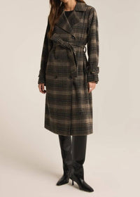 Z Supply Women's Jackie Plaid Trench Coat in latte - women's jacket - view 4