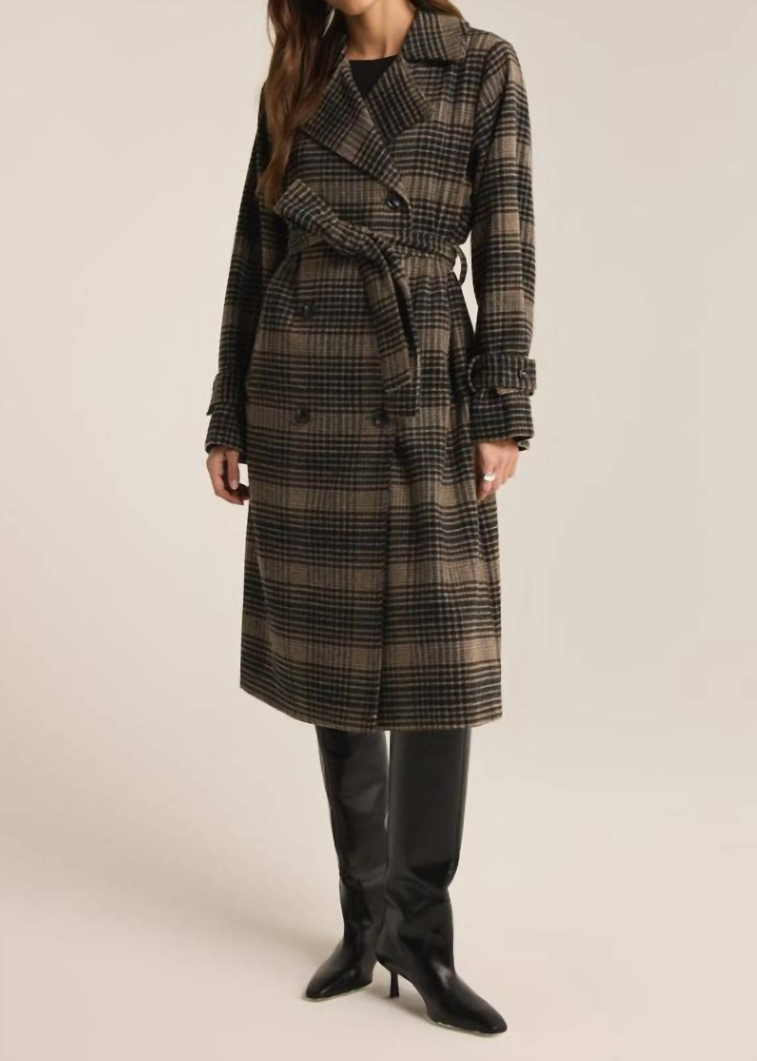 Z Supply Women's Jackie Plaid Trench Coat in latte - women's jacket - view 4