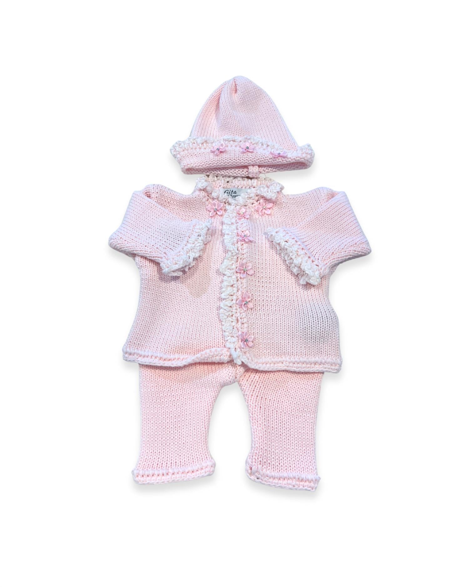 Gita - Girl's 2pc Cotton Sweater With Chenille Ruffle With Hat