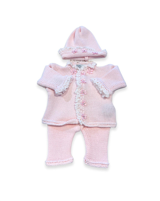 Gita - Girl's 2pc Cotton Sweater With Chenille Ruffle With Hat