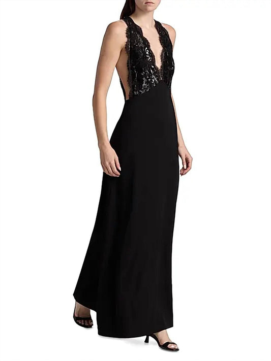 Ramy Brook - Chantal Plunging Metallic Lace Gown