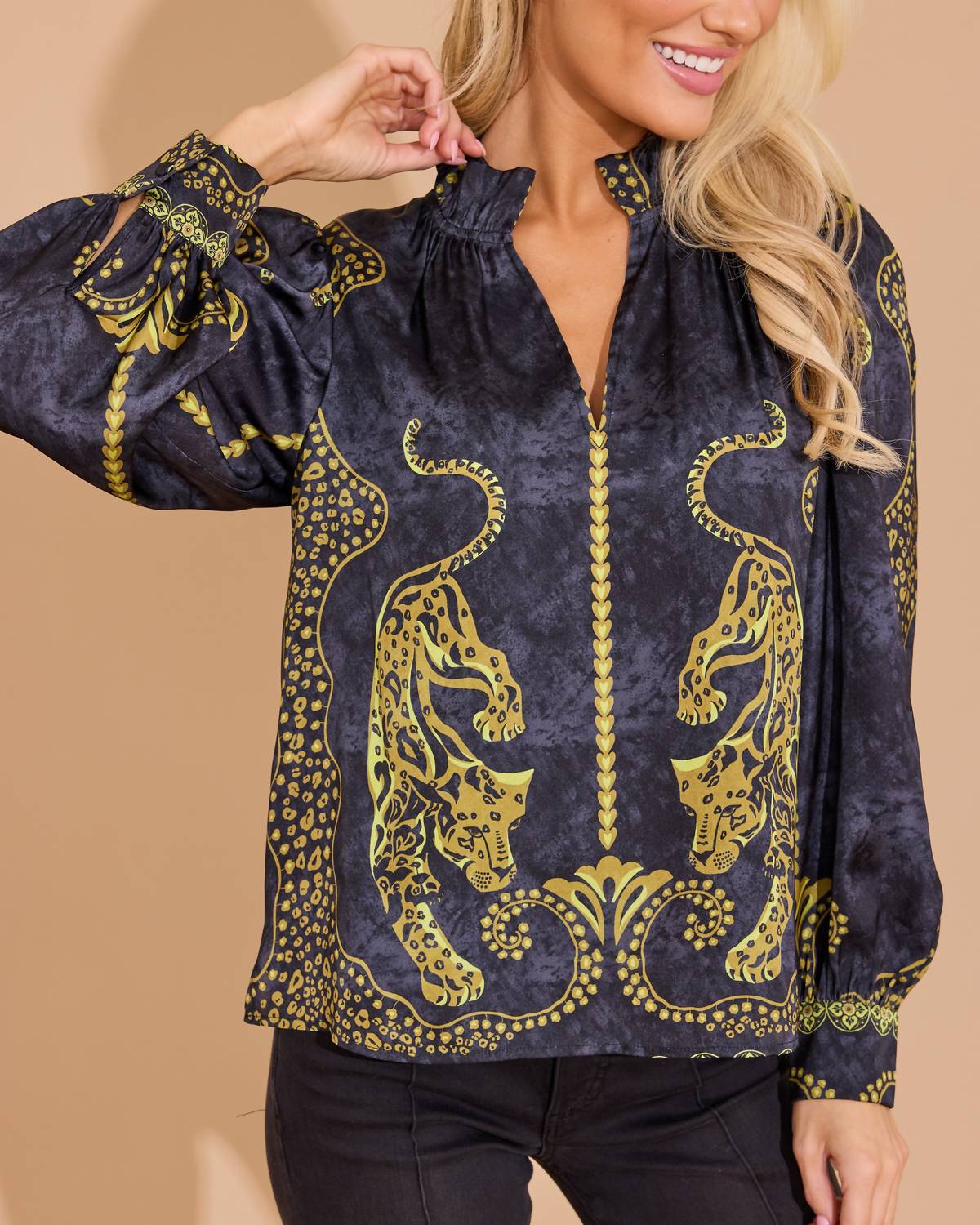 Alden Adair Phoebe Long Sleeve Top in pouncing panther 1 - women's blouse - view 4