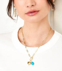 Knotty Bling - Women's Turquoise Stone And Heart Charm Necklace