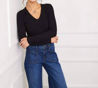 Karen Kane Long Sleeve Ribbed V-Neck Top - Petite in black - women's long sleeve top - view 4