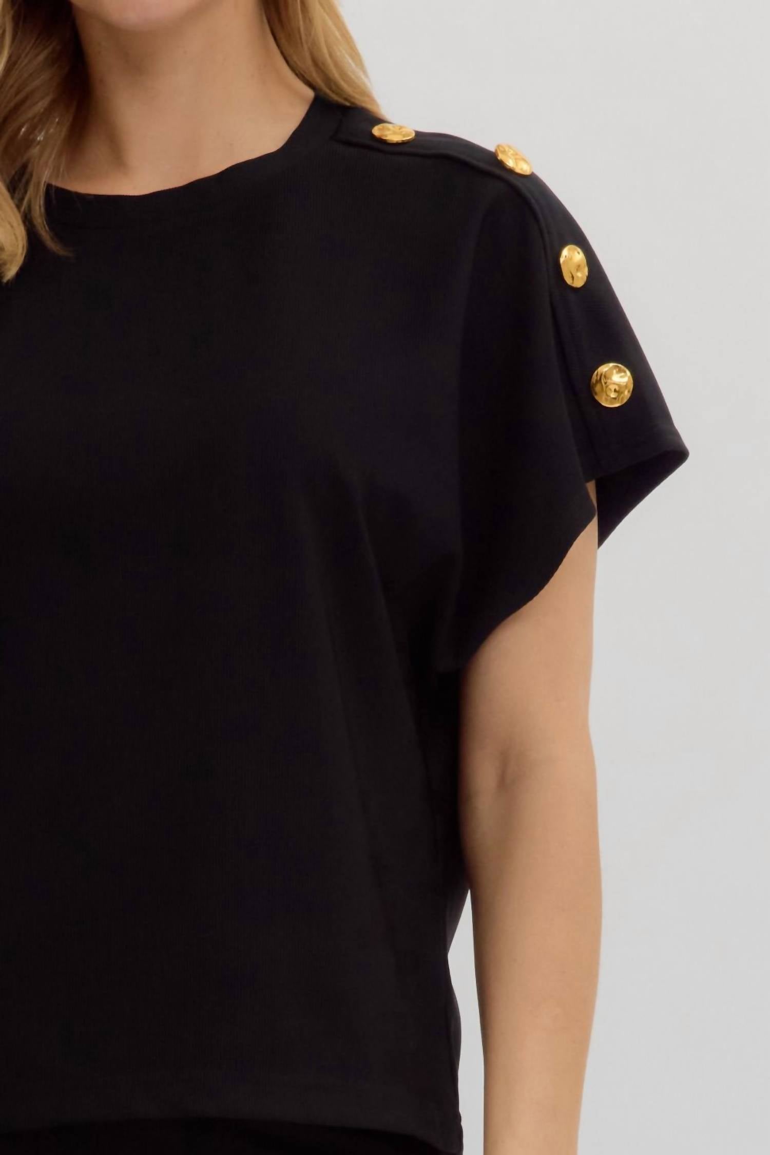 Entro - Crew Neck Gold Button Pullover Blouse