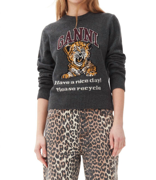 Ganni - Graphic Wool Mix Tiger Crewneck Sweater