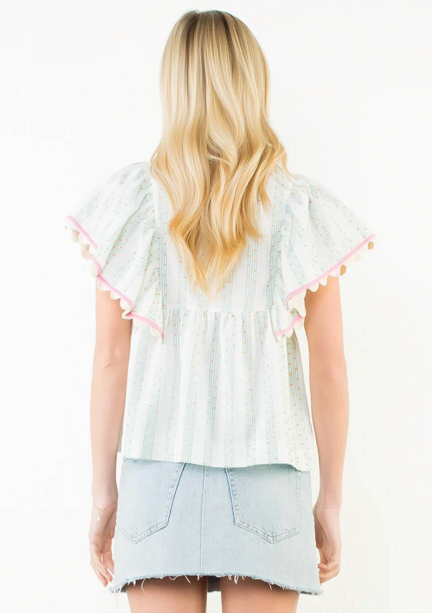 Thml - Flutter Sleeve Embroidered Top