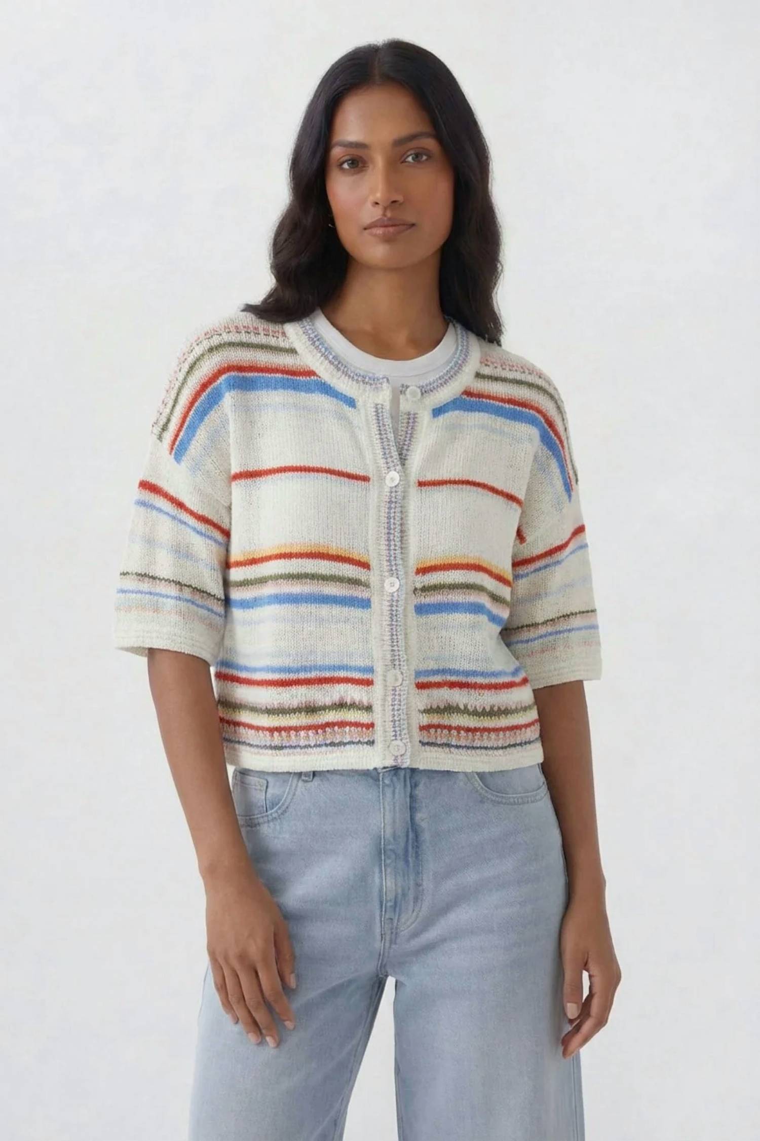Oui - Crochet Multi Stripe Sweater