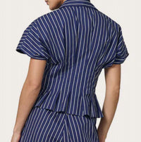 LUSANA Tailor Blouse in indigo stripe - women's blouse - alternate view