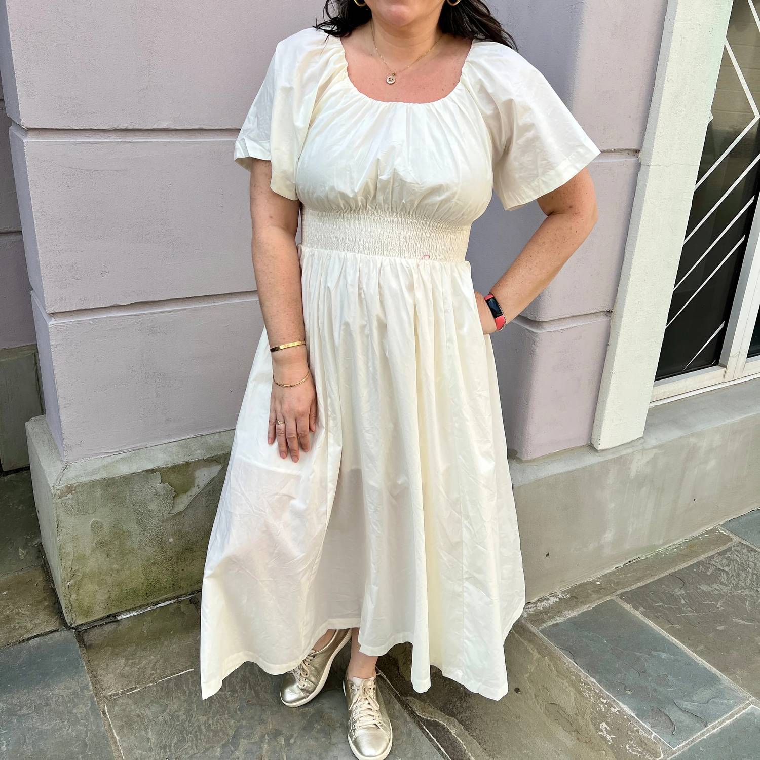 Skies Are Blue - Poplin Short Sleeve Midi Dress