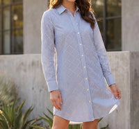 Karen Kane - Stripe Roll-Tab Embellished Shirtdress