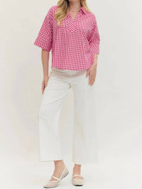 Entrousa - Women's Gingham 3/4 Sleeve Top