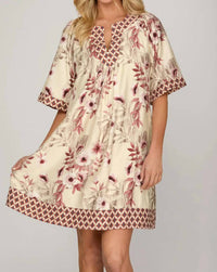 She + Sky - Dusty Rose Bell Sleeve Dress