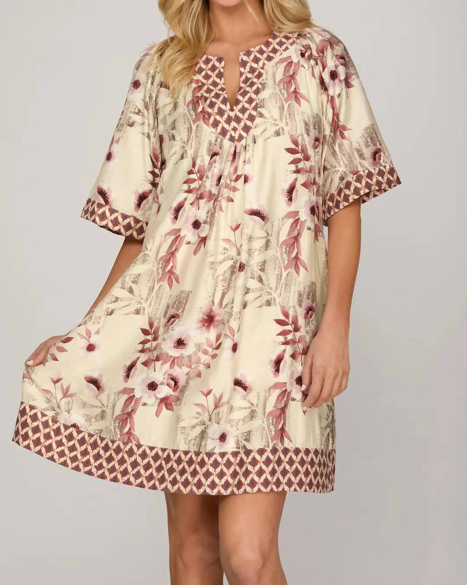 She + Sky - Dusty Rose Bell Sleeve Dress
