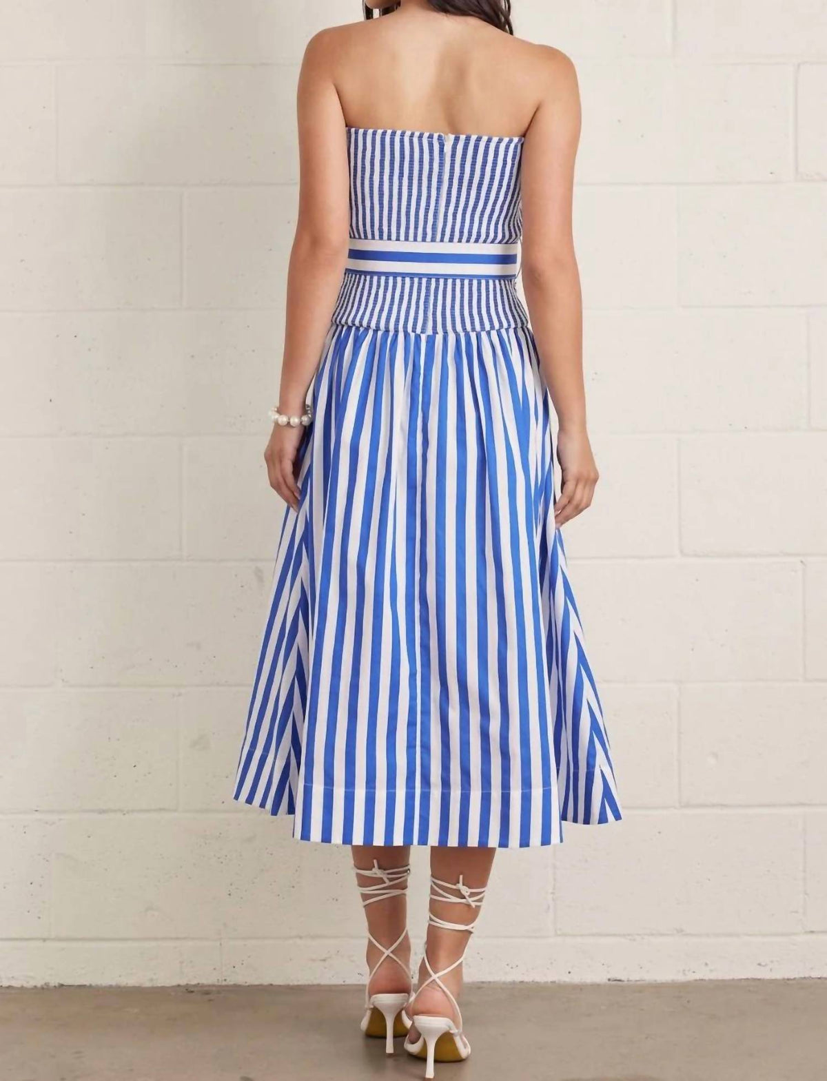 Entro - Paige Striped Strapless Midi Dress