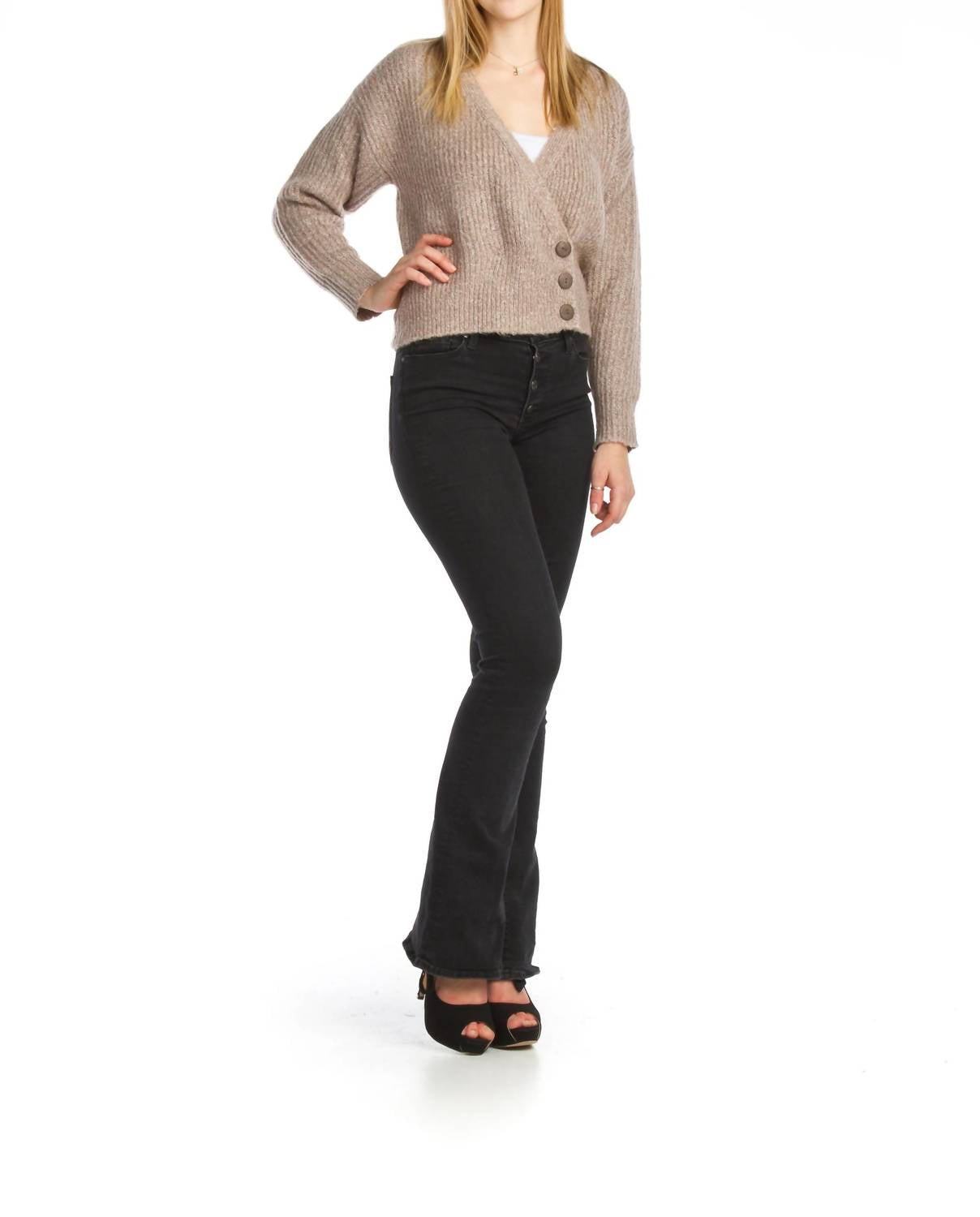 Papillon - Coconut Buttons Heathered Crop Cardigan