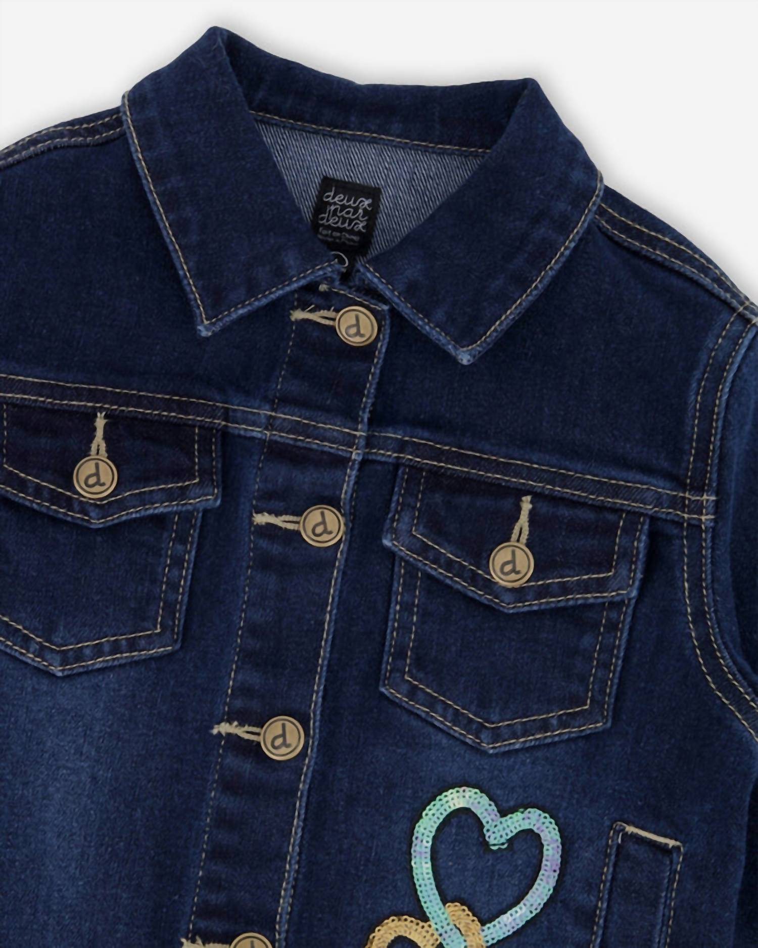 Deux par Deux Girl's Dariana Jacket in navy denim - kids' jacket - alternate view