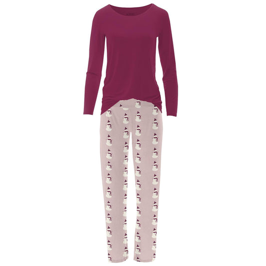 Kickee - Women's Bamboo Print Long Sleeve Loosey Goosey Tee & Pajama Pants Set