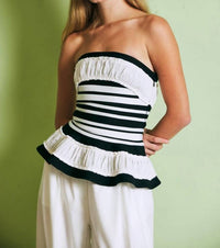 Rivir - Valentina Sculpted Corset Bandage Stripe Peplum Top