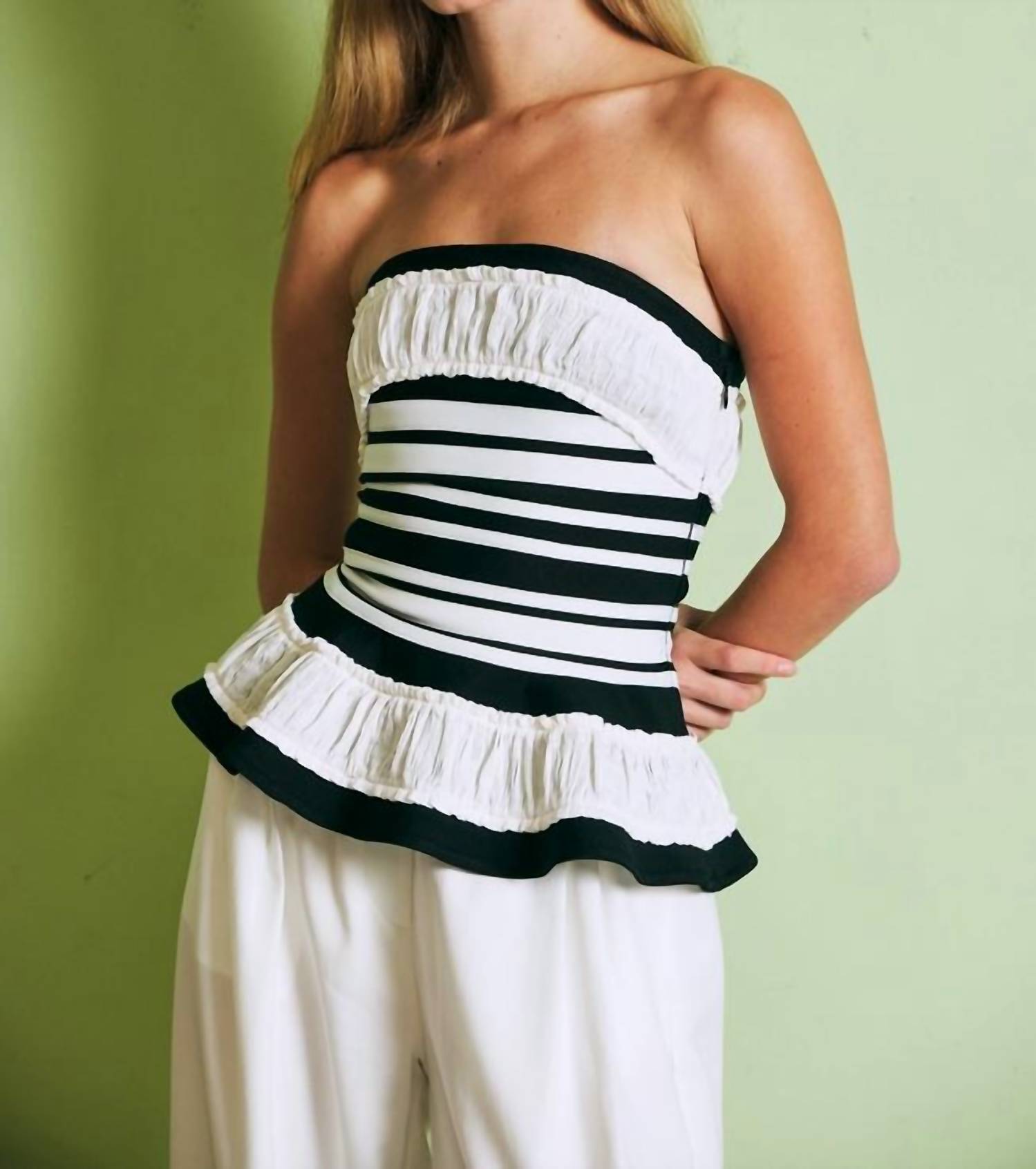 Rivir - Valentina Sculpted Corset Bandage Stripe Peplum Top