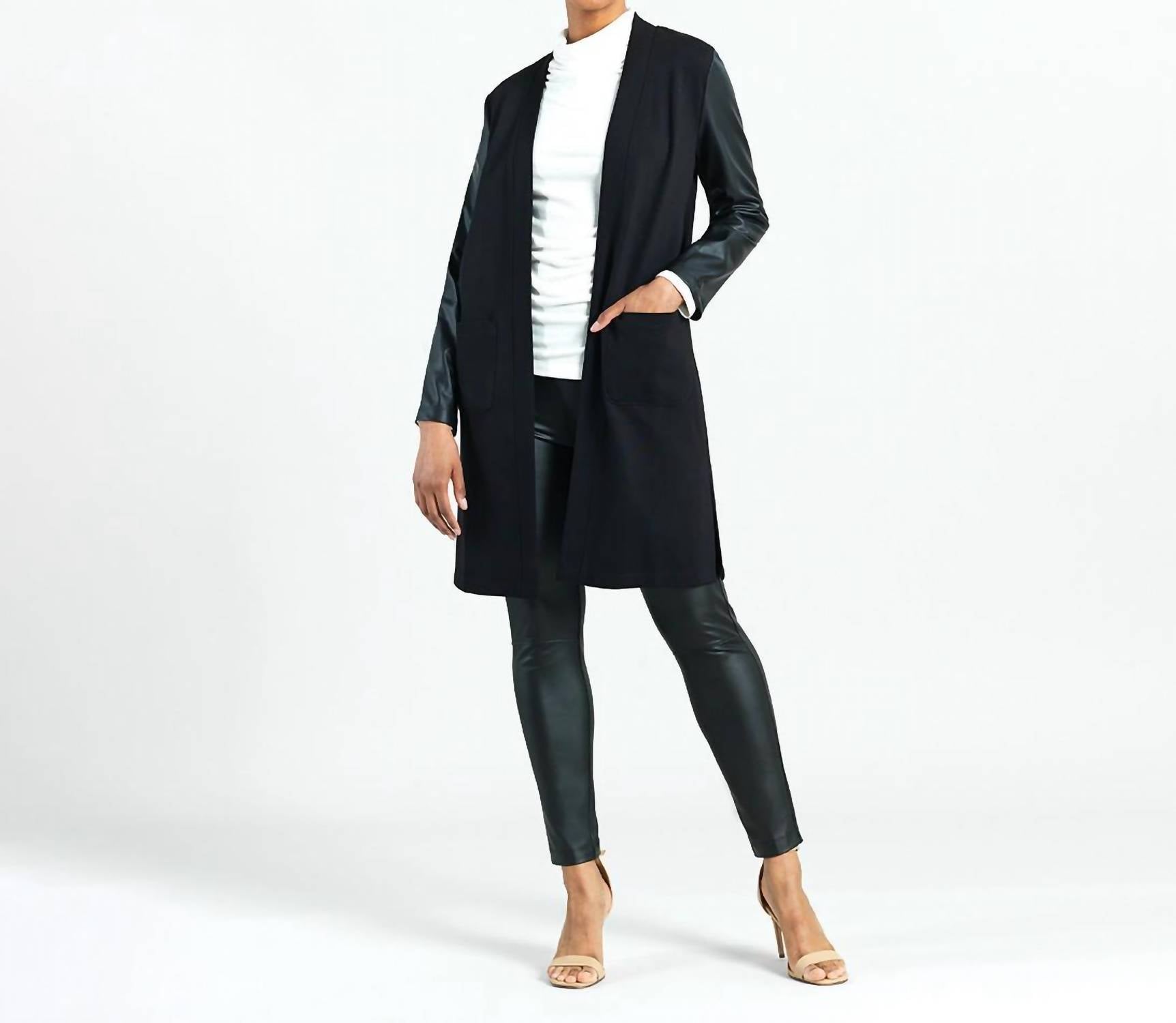 Clara Sun Woo - Liquid Leather Sleeve Cardigan