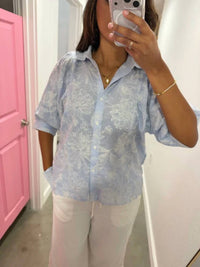 Easel - Puff Sleeve Embroidered Top