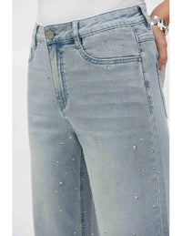 Joseph Ribkoff Classic Wide Leg Stretch Jeans With Crystals in light blue denim - women's jeans - alternate view