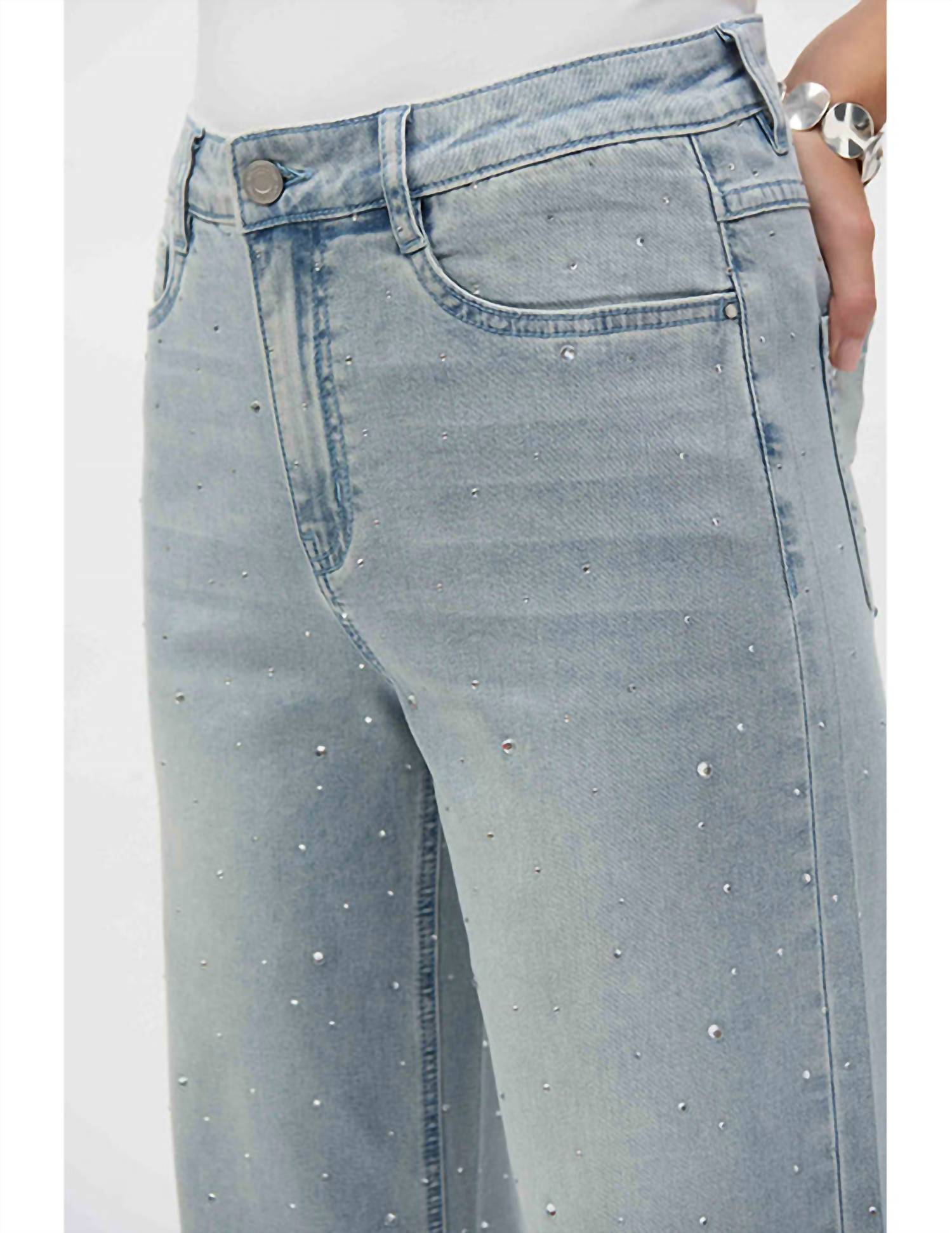 Joseph Ribkoff Classic Wide Leg Stretch Jeans With Crystals in light blue denim - women's jeans - alternate view
