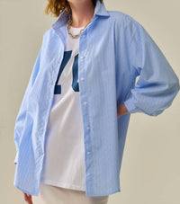 Q2 Striped Poplin Shirt With Strass Detail in blue - women's shirt - detail view