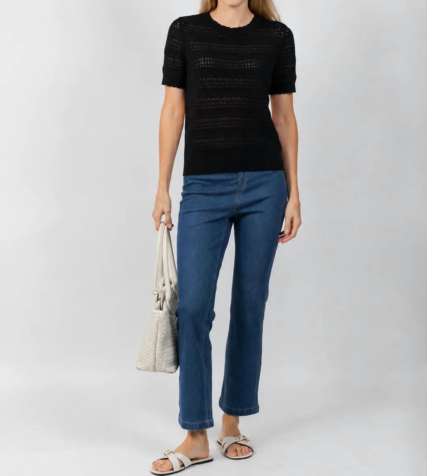 Elliott Lauren - Pointelle Short Sleeve Sweater