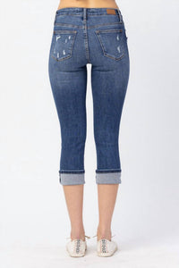 Judy Blue - Mid Rise Distressed Cuffer Jeans - Plus