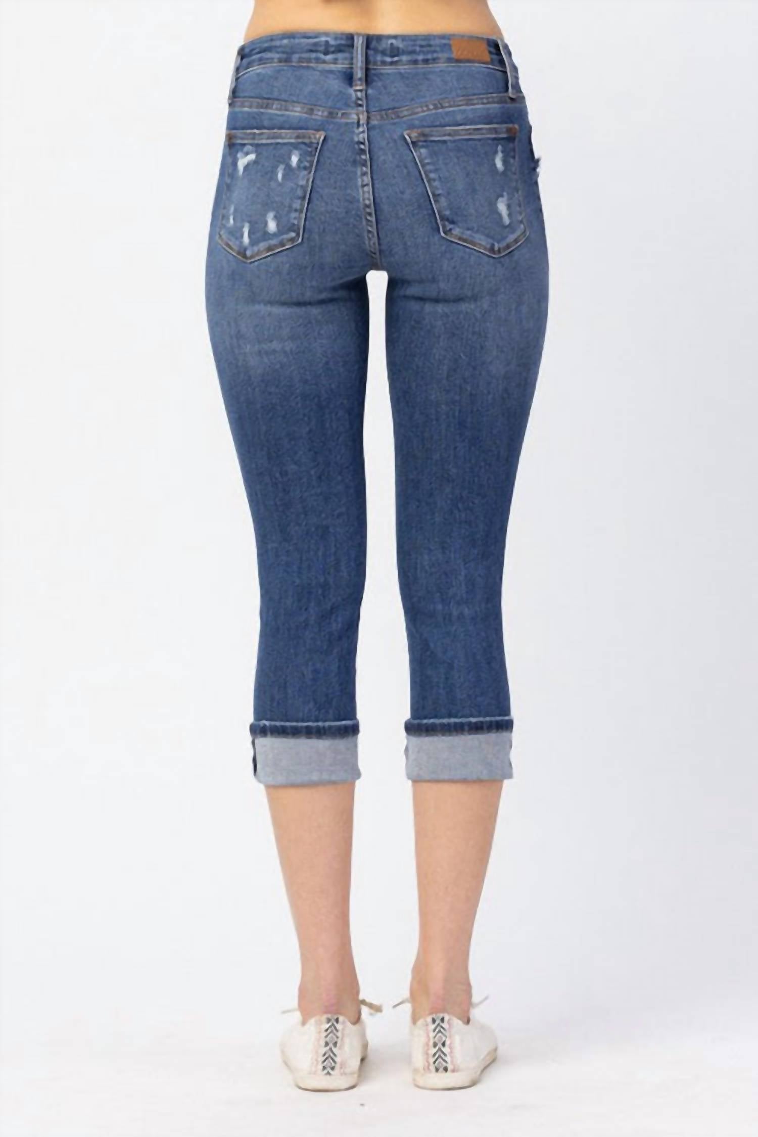 Judy Blue - Mid Rise Distressed Cuffer Jeans - Plus